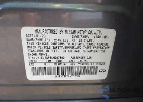 2020 Infiniti Q50 Luxe from USA, damaged, VIN JN1EV7AP5LM207592